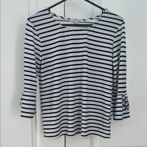 Green Envelope Black and White Striped 3/4 Long Sleeve Top